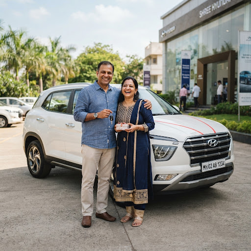 Happy couple standing beside the car they financed with LoanPeCar